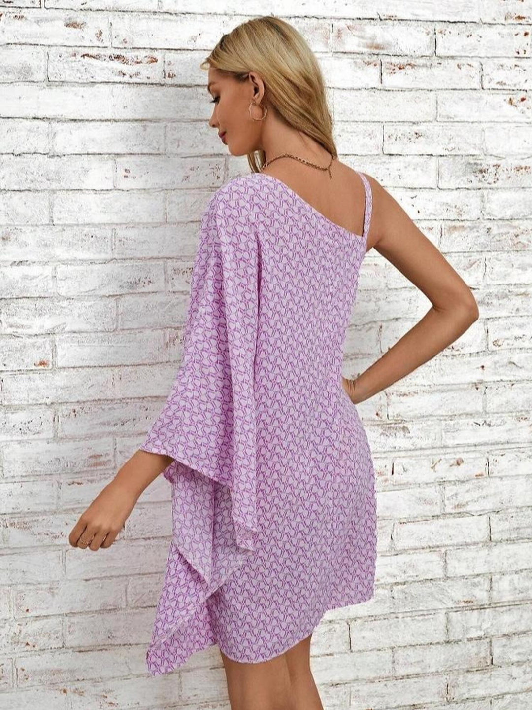 Mauve One Shoulder Flare Dress