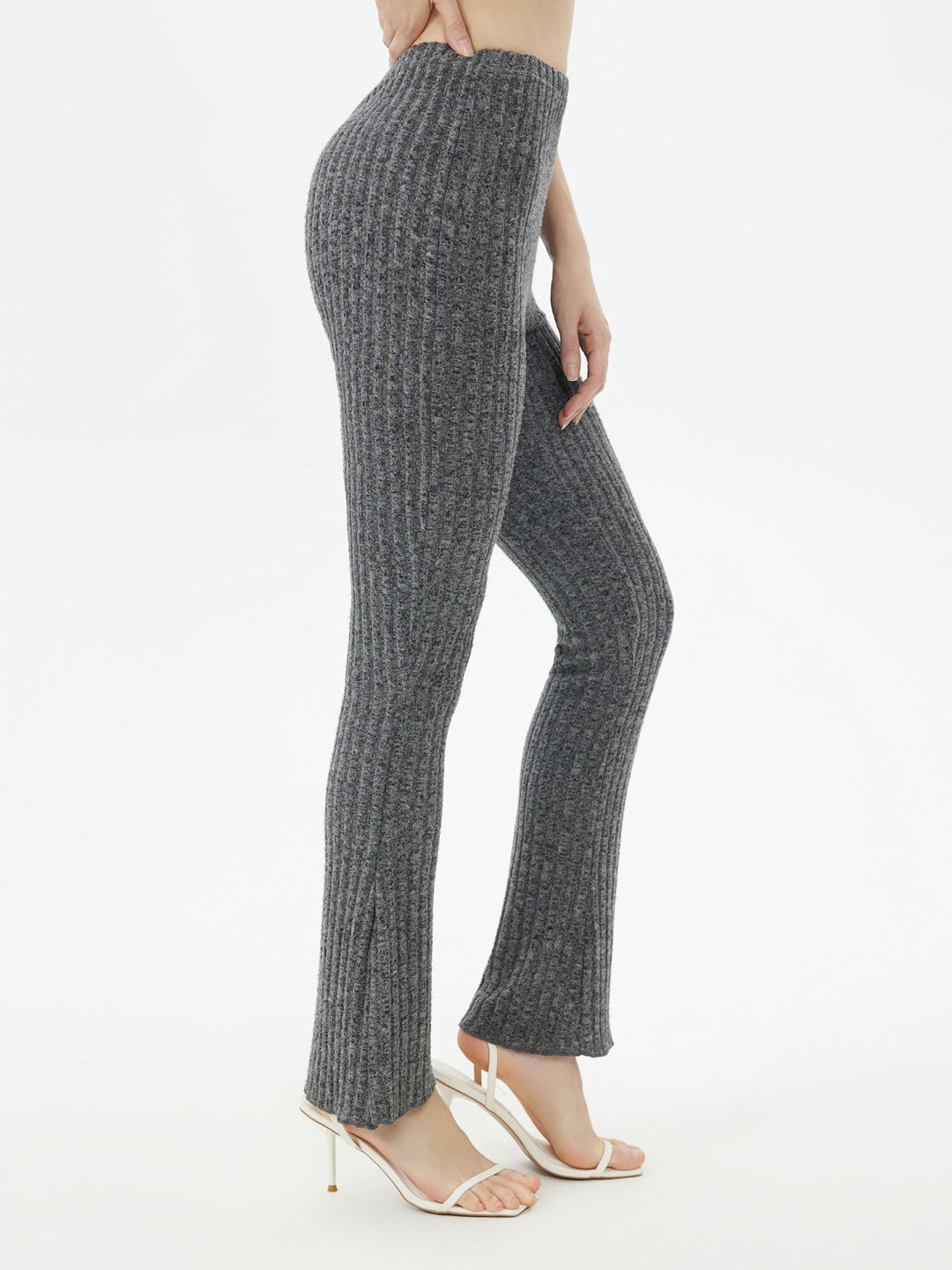 Grey Rib Textured Flare Leggings