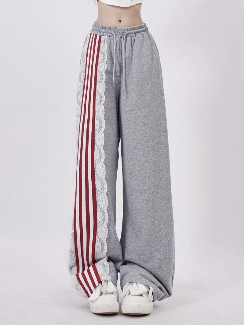 Grey Stripe Tape With Lace Detailed Sweatpants