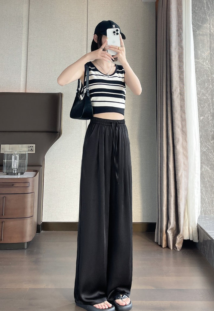Black Wide Leg Drawstring Joggers
