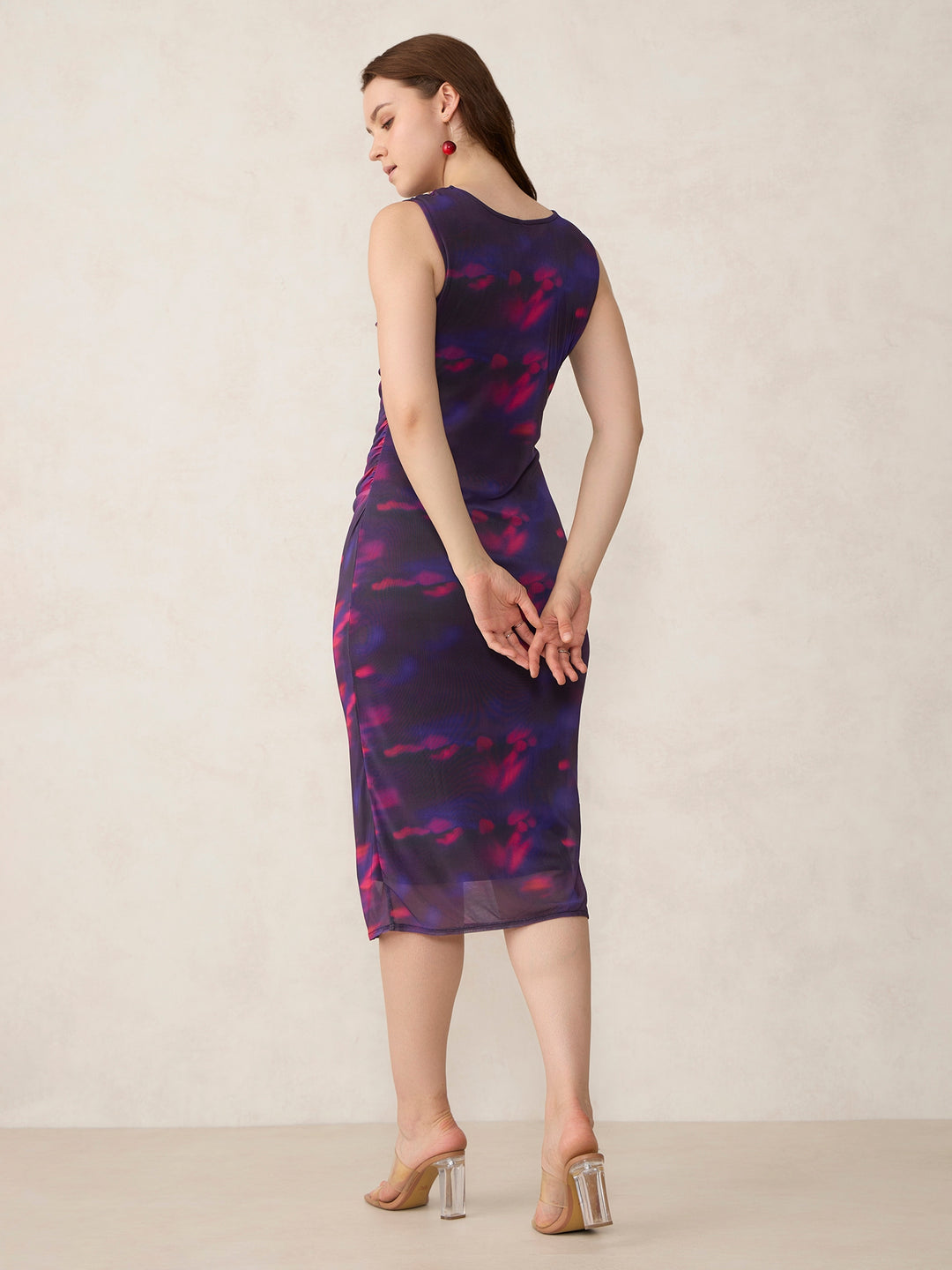 Purple Printed Midi Dress