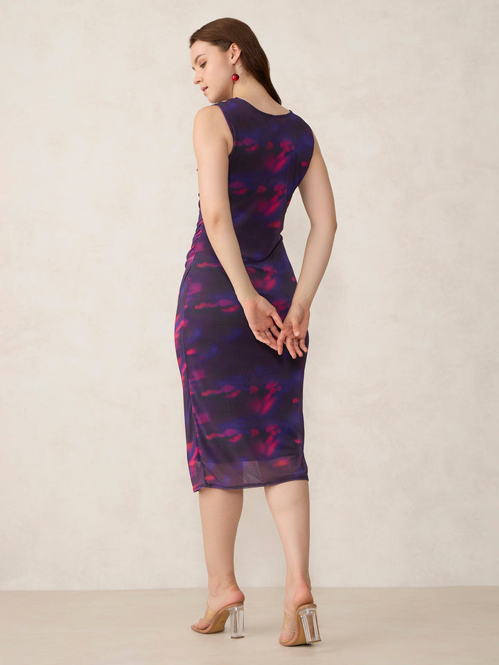 Purple Printed Midi Dress