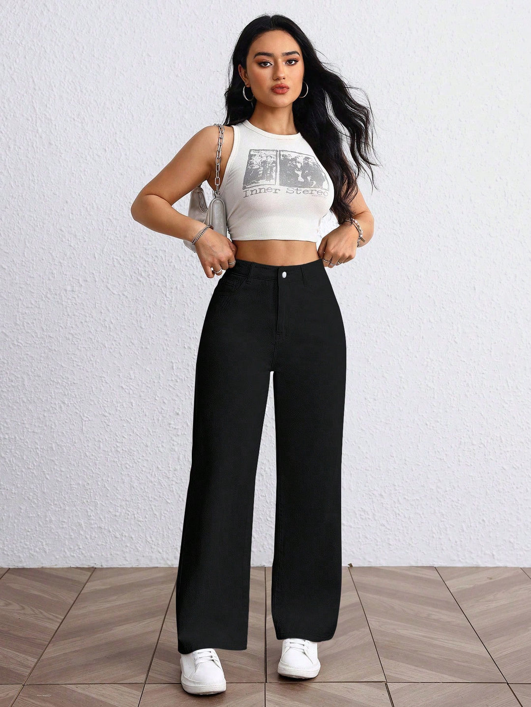 Black Clean Washed Wide Leg Jeans