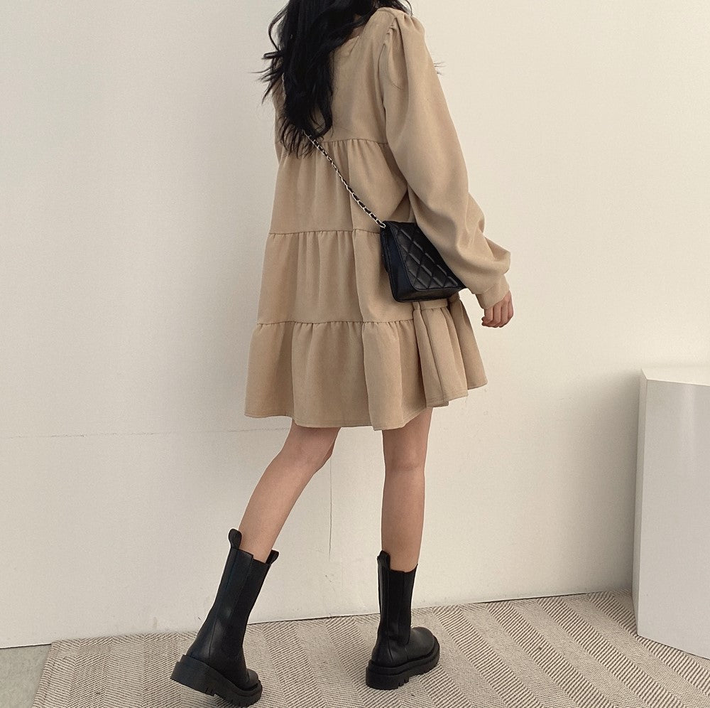 Beige Basic Tiered Dress