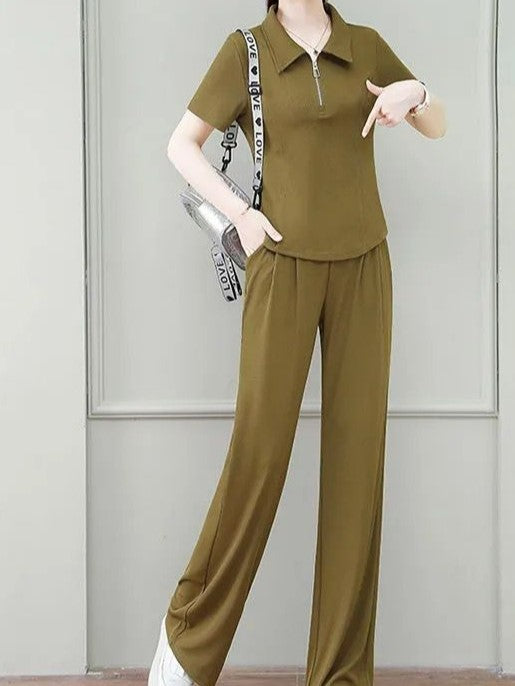 Brown Polo T-Shirt And Pants Co-Ord Set