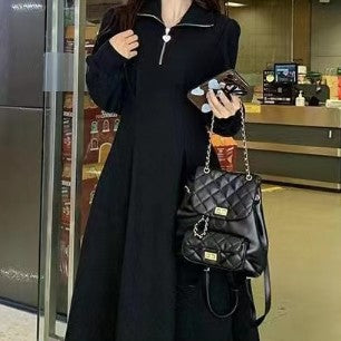 Black Aline Dress With Front Zipper Detail