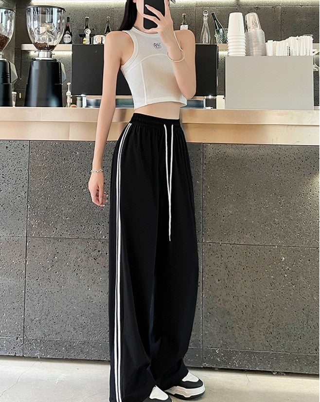 Black Stripe Drawstring Joggers