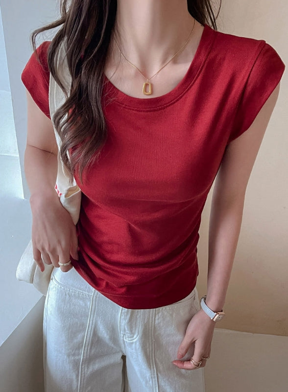 Red Round Neck Solid T-Shirt