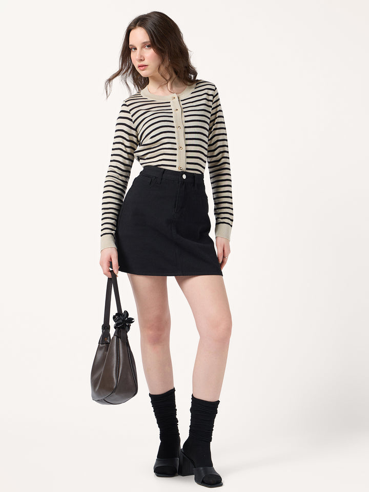 Beige Thin Striped Cardigan