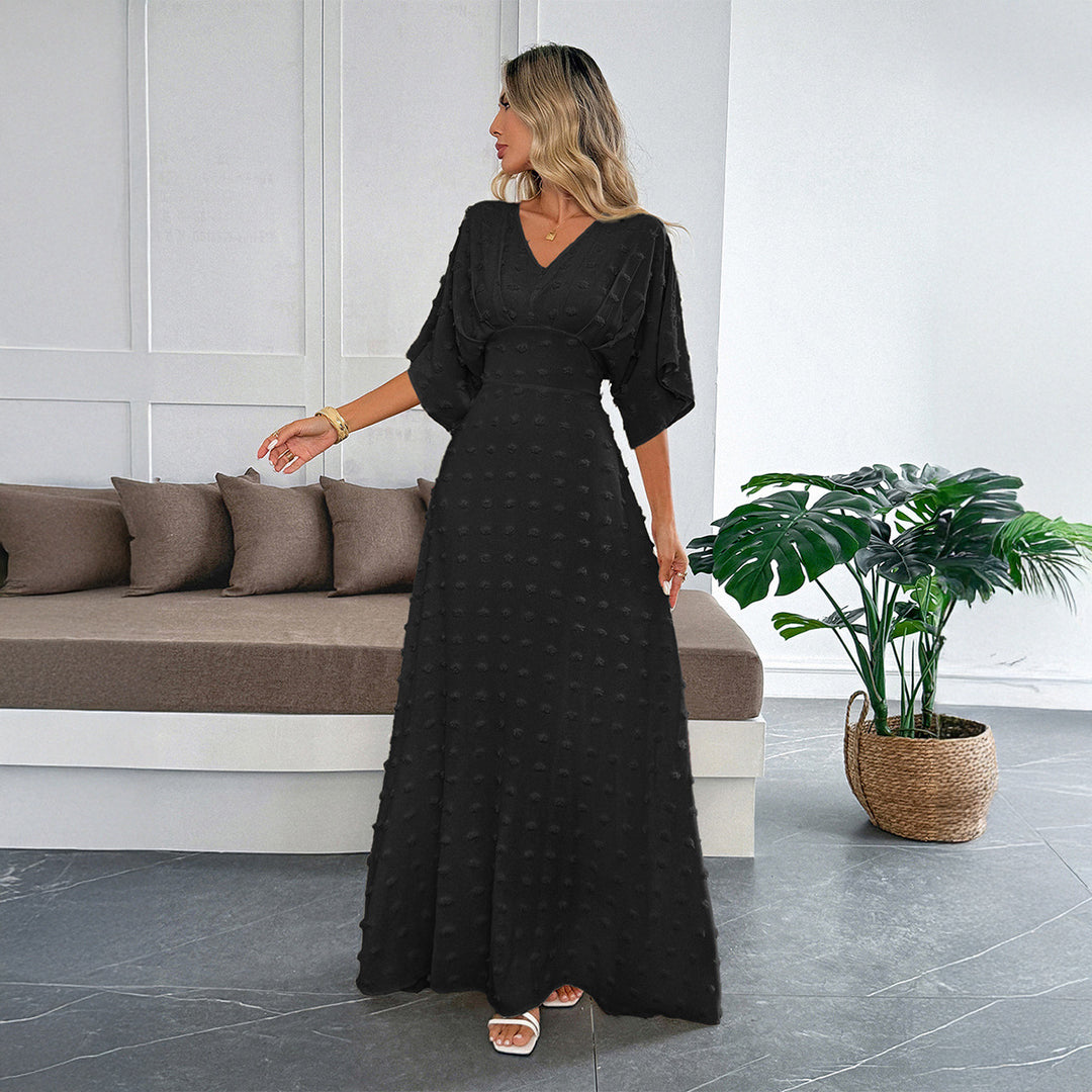Black Flare Sleeve V Neck Dress