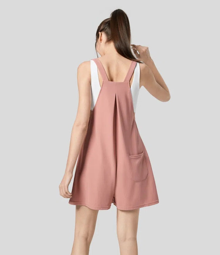Pink Sleeveless Pleated Romper