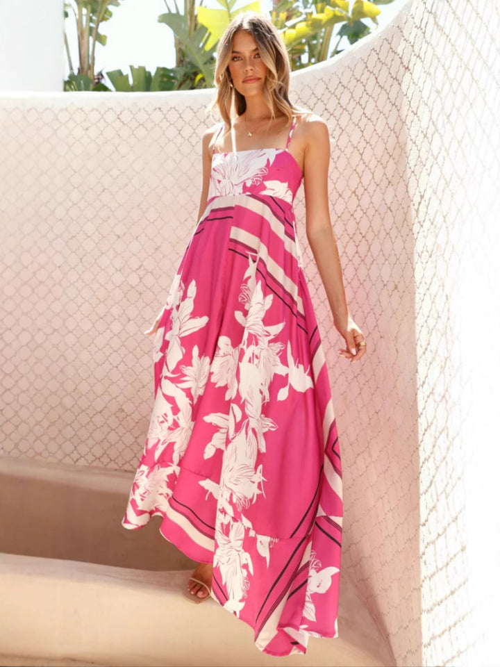Pink Spaghetti Strap Abstract Printed Dress