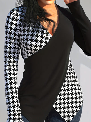 Black Full Sleeved Contrast Checkered Top