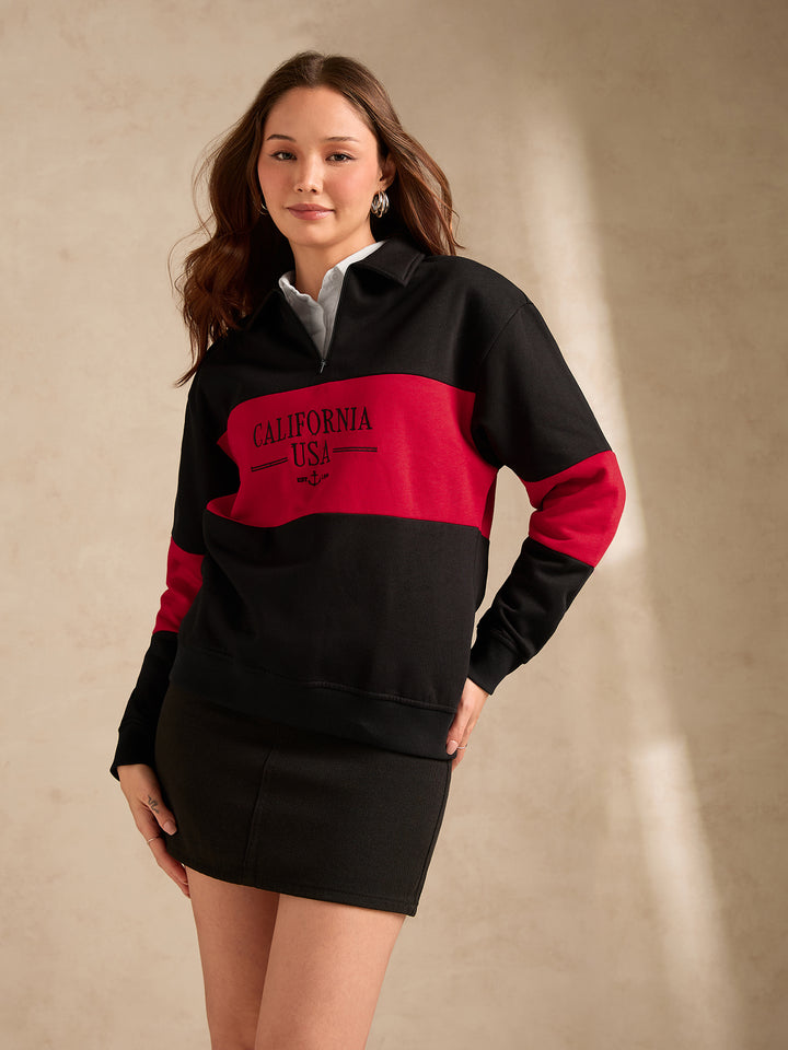 Black Russian Fleece Colour Block Sweatshirt