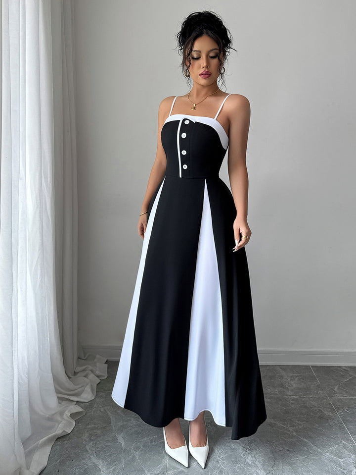 Black Shoulder Strap Colour Block Dress