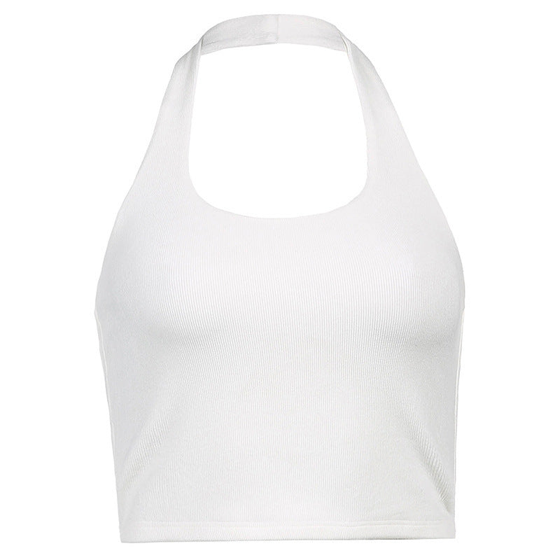 White Halter Neck Tank Top