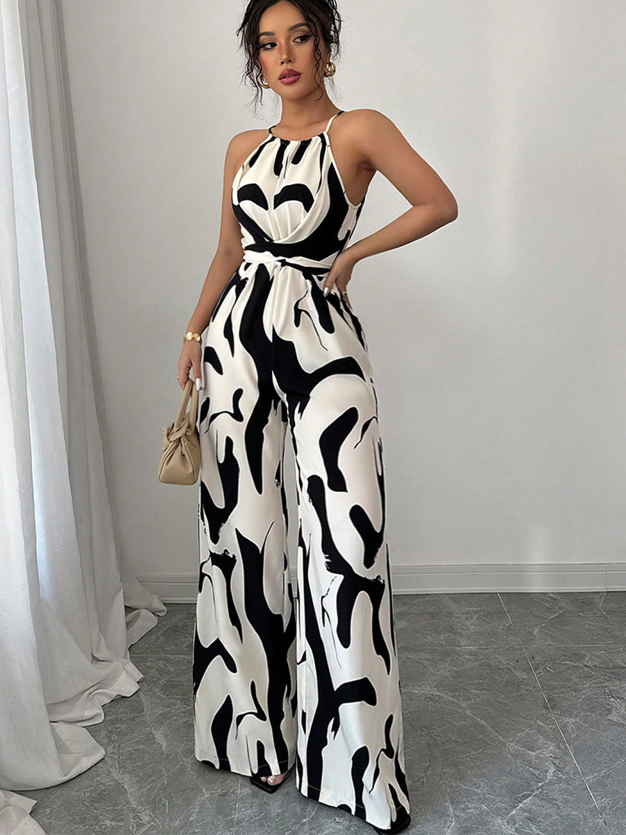 White Printed Halter Jumpsuit