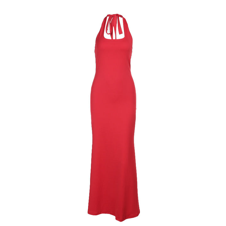 Red Scoop Neck Basic Halter Neck