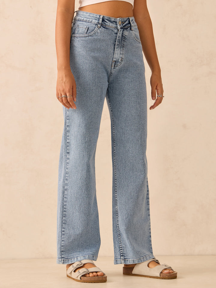 Light Blue Jean Baggy High-Rise Clean Look Stretchable Jeans