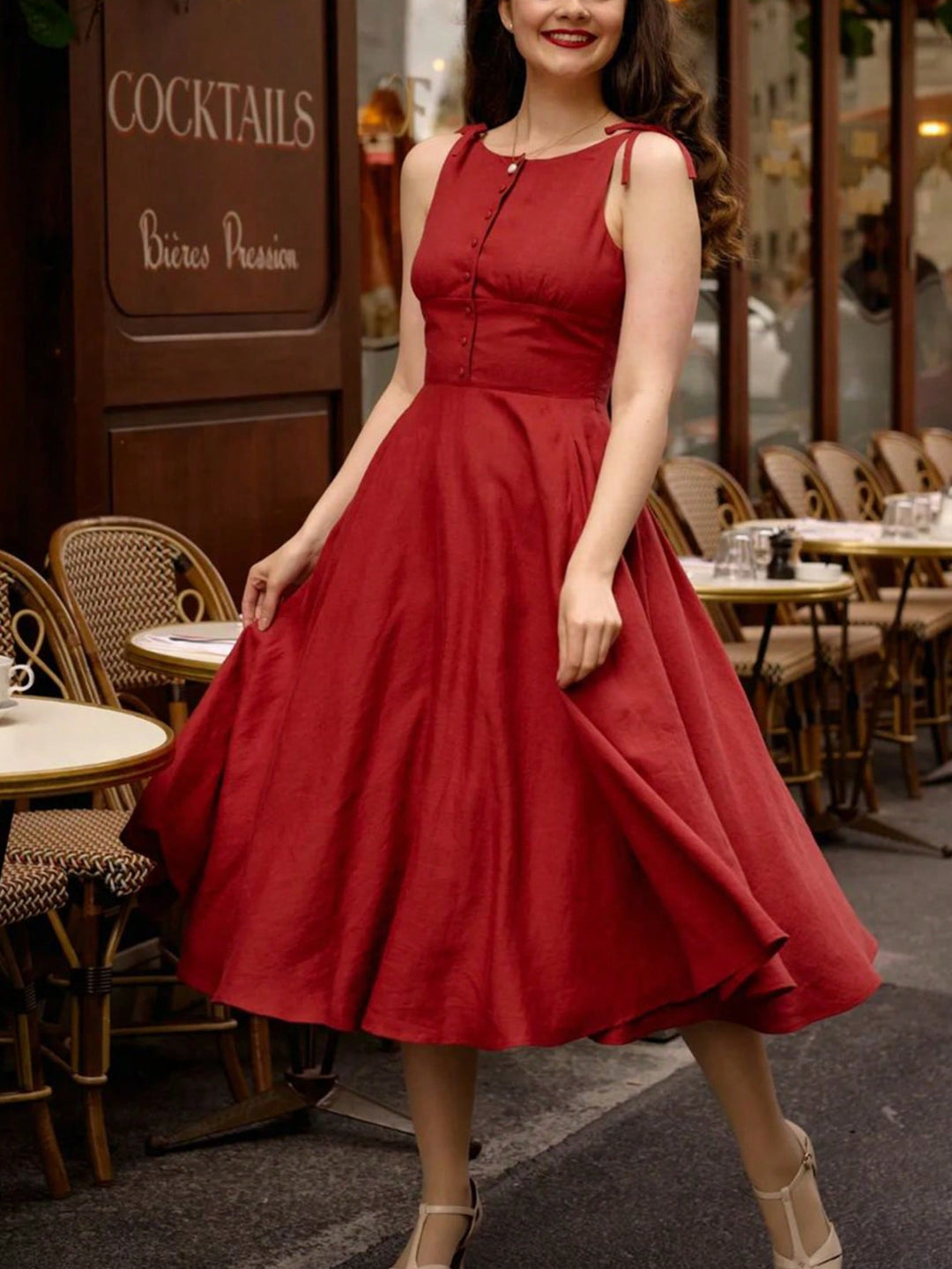 Burgundy Sleeveless Round Neck Dress