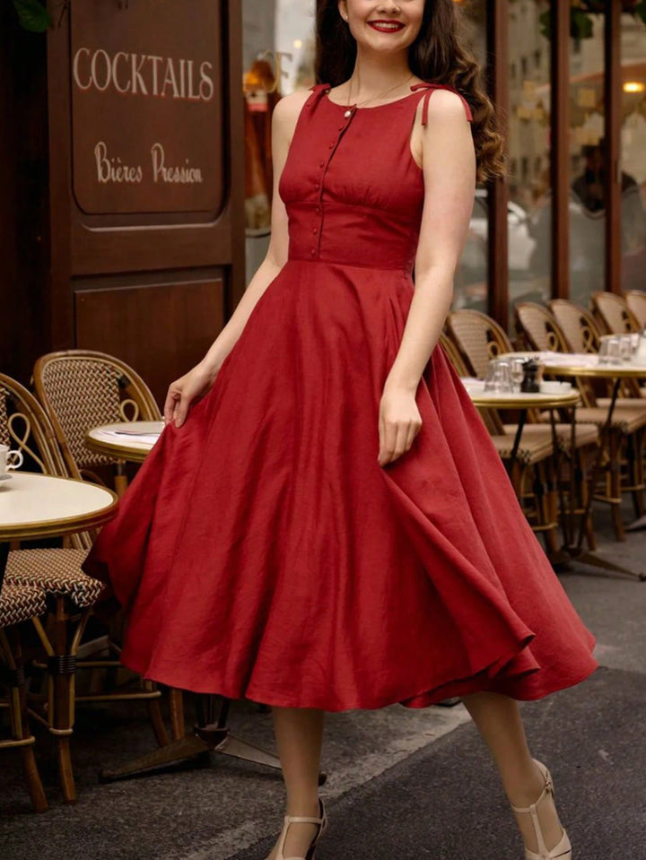 Burgundy Sleeveless Round Neck Dress