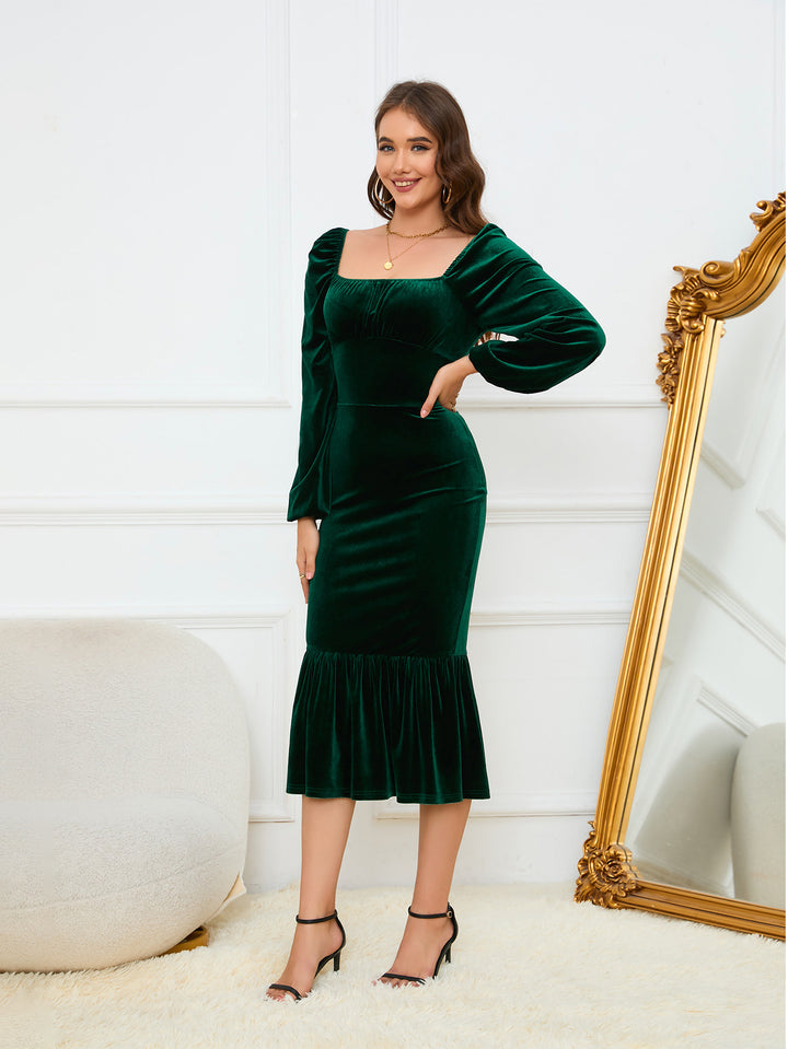 Green Fishtail Velour Dress