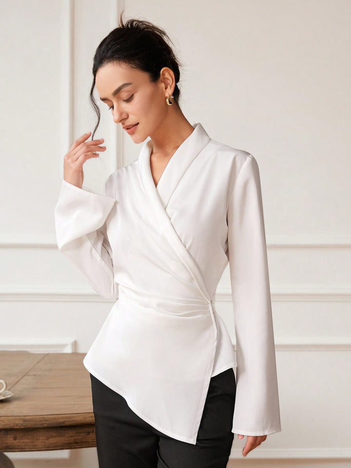 White Bell Sleeve Wrapped Detail Top