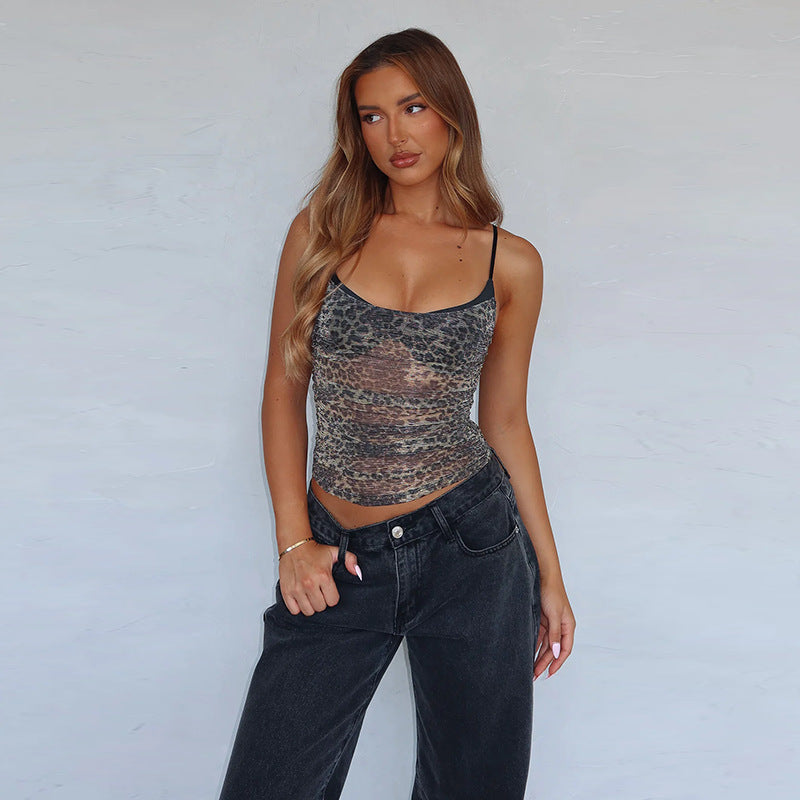 Grey Sheer Animal Printed Camisole