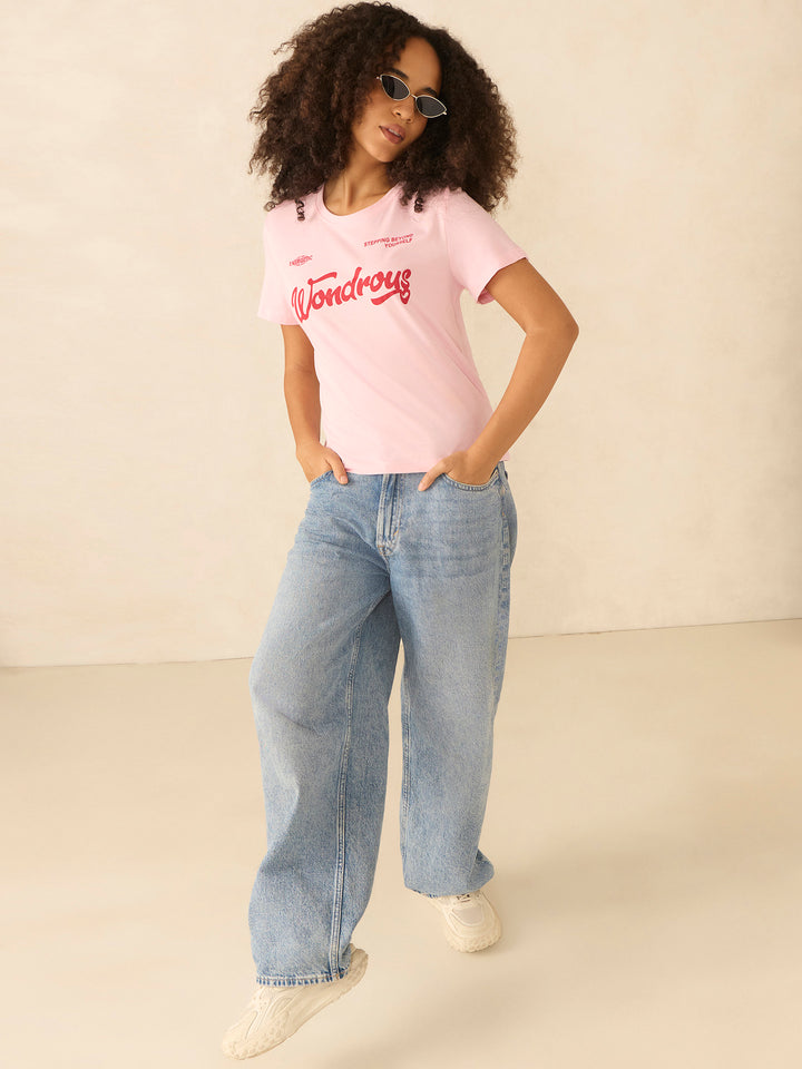 Pink Short Sleeves Crew Neck T-Shirt