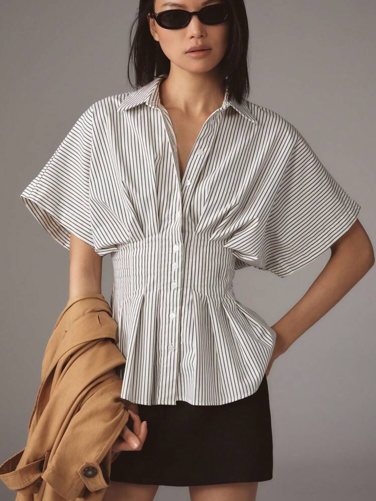 Grey Short Sleeve Waist Detail Shirt