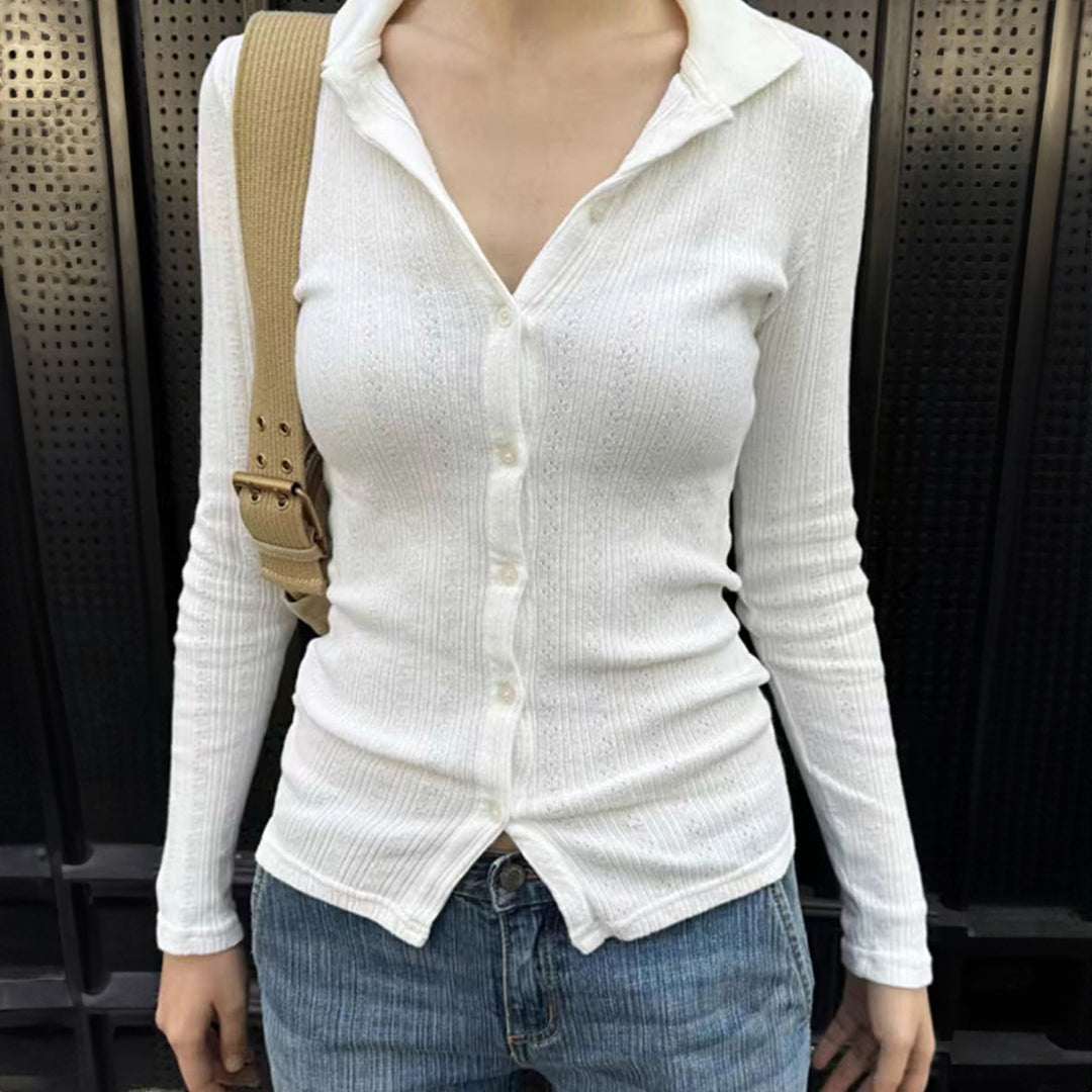 White Fitted Knit Shirt