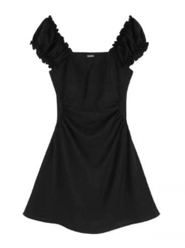 Black Mini Dress With Ruching At Waist