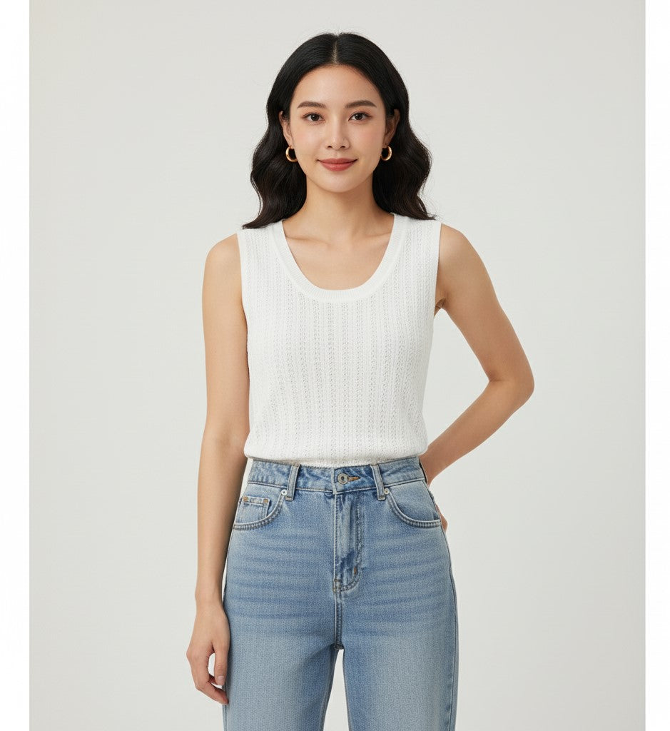 White Textured Tank Top