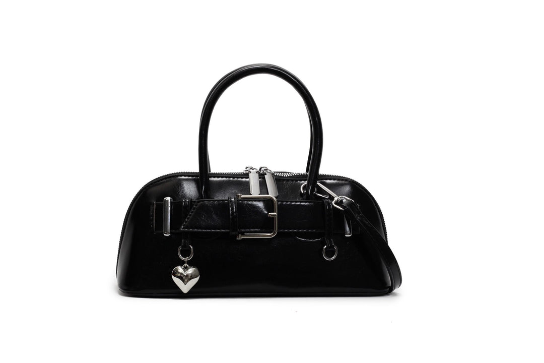 Black Buckle Belted Hand Bag