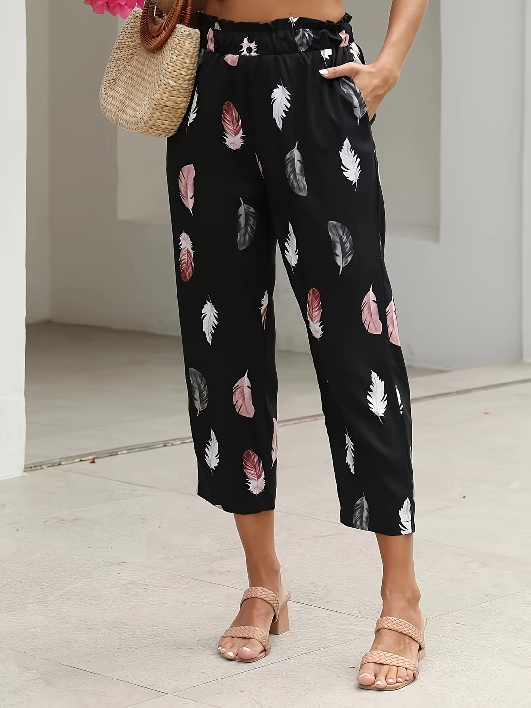 Black Printed Elastic Trouser