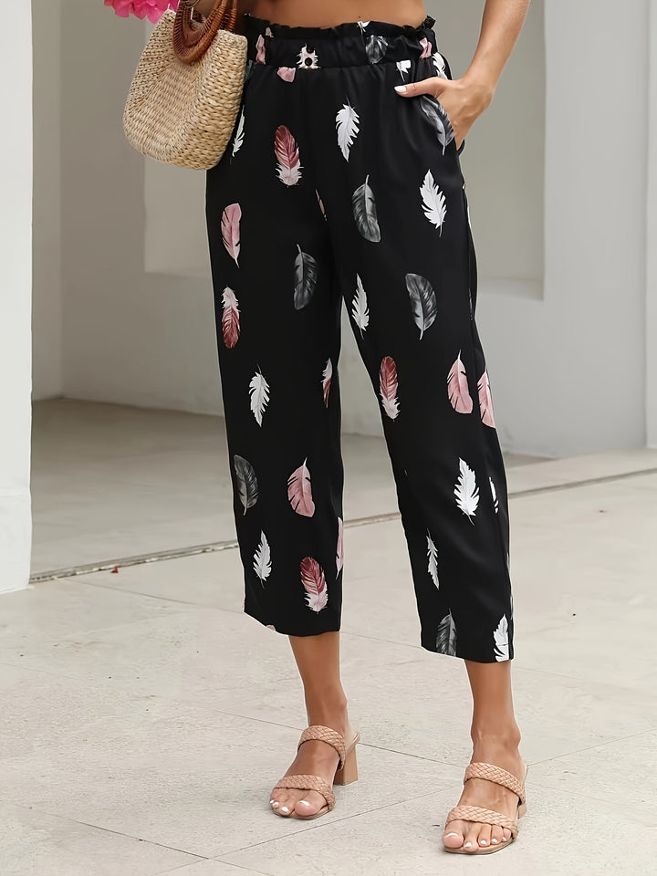 Black Printed Elastic Trouser
