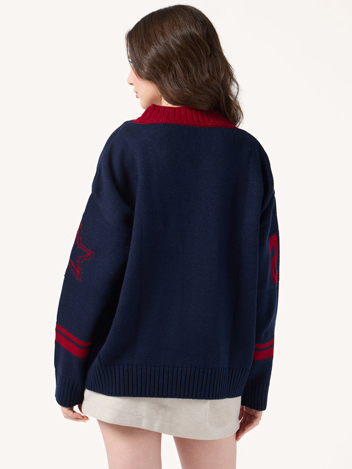 Navy Blue Varsity Graphic Sweater
