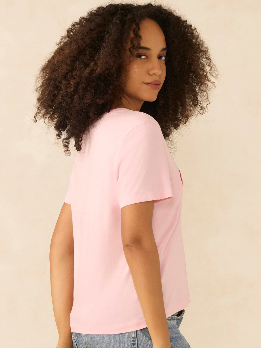 Pink Short Sleeves Crew Neck T-Shirt