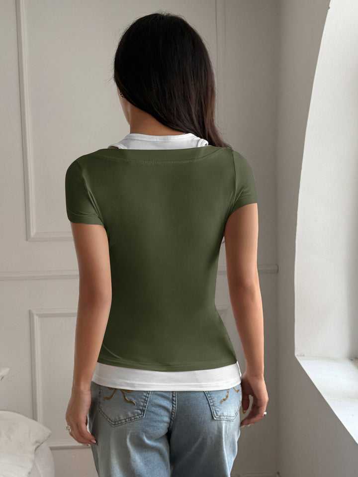Olive Contrast Two Piece Top