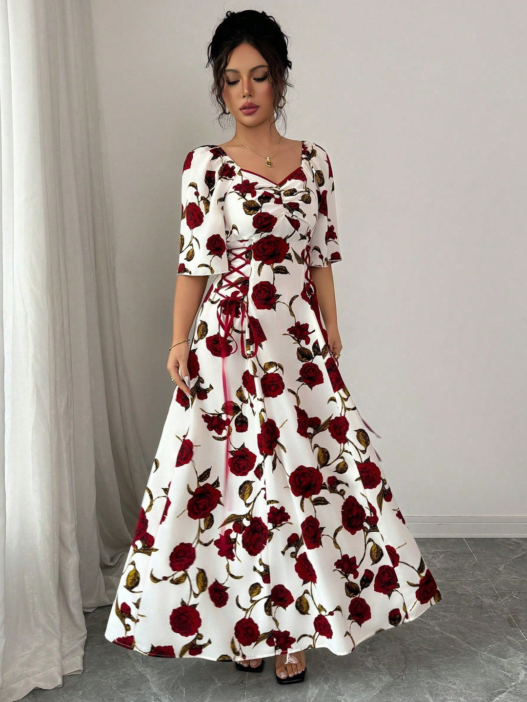 White Floral Print Maxi Dress