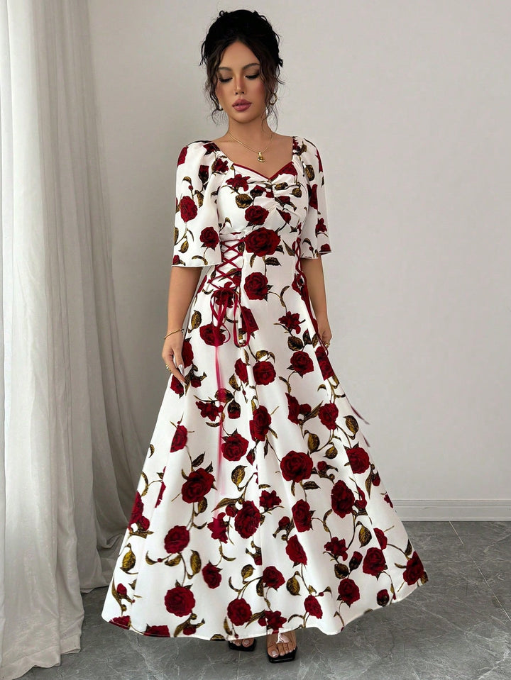 White Floral Print Maxi Dress