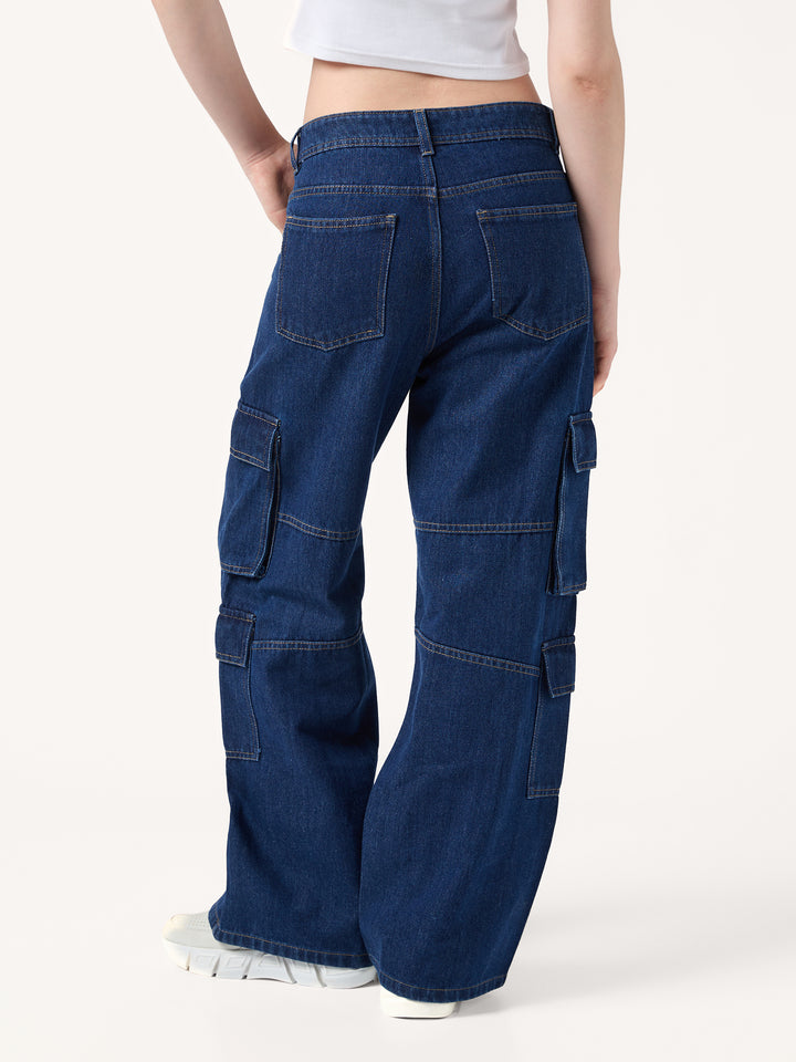 Blue Cargo Style Straight Fit Jeans
