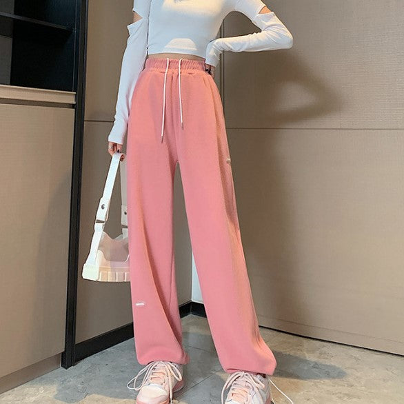 Pink Solid Drawstring Sweatpants