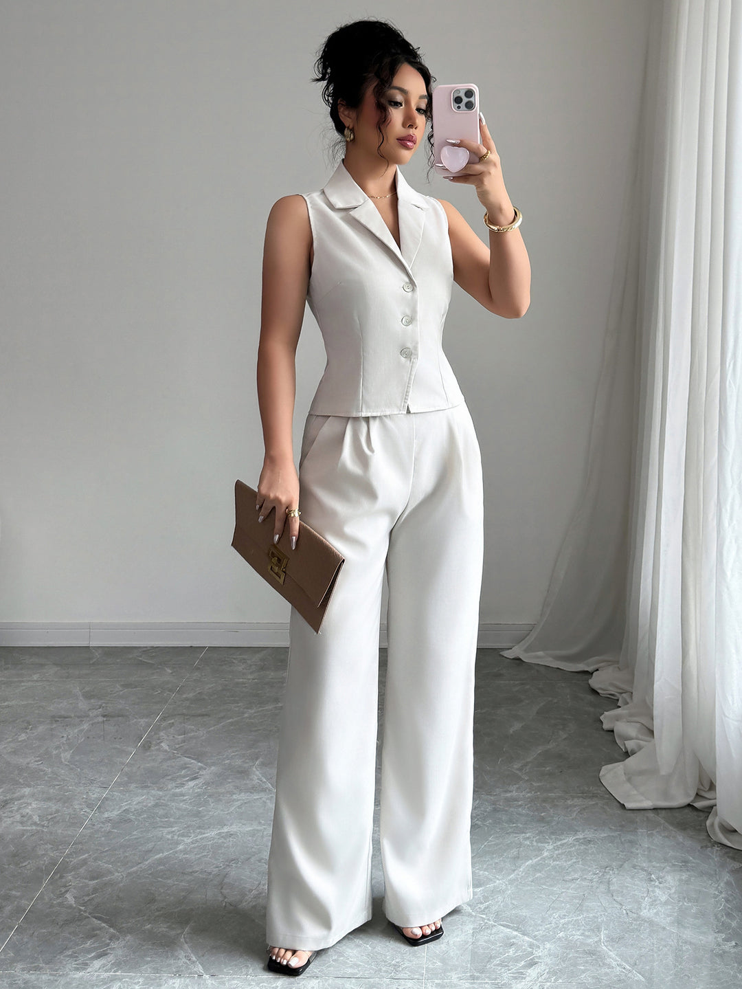 Cream Waist Coat And Pants Co-Ord Set
