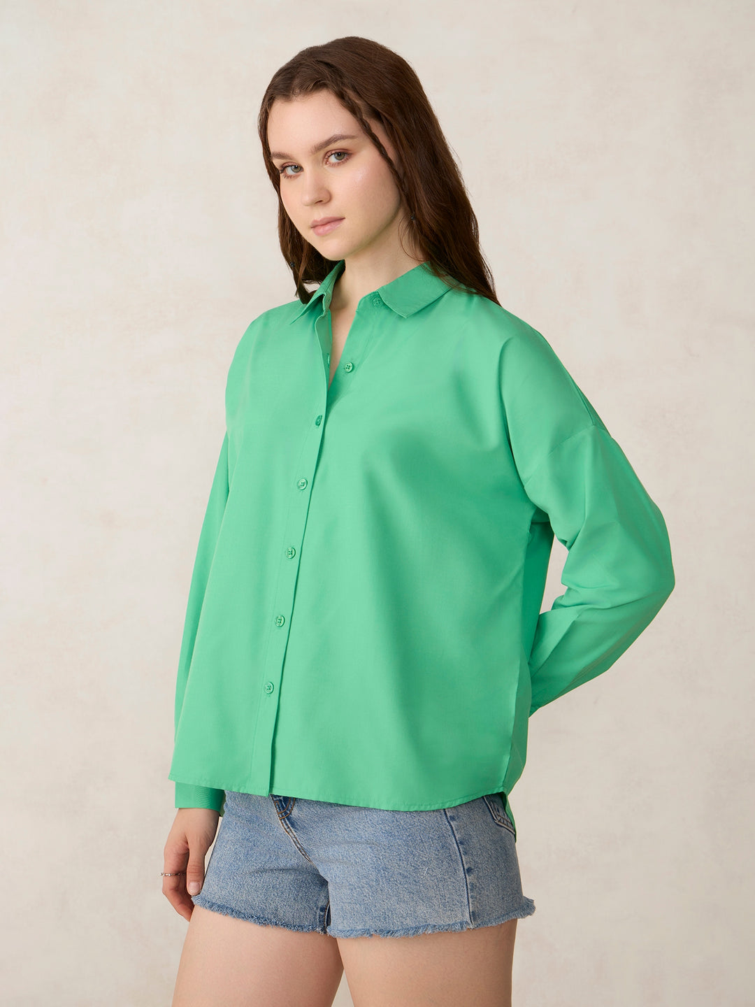 Green Oversized High Low Shirt