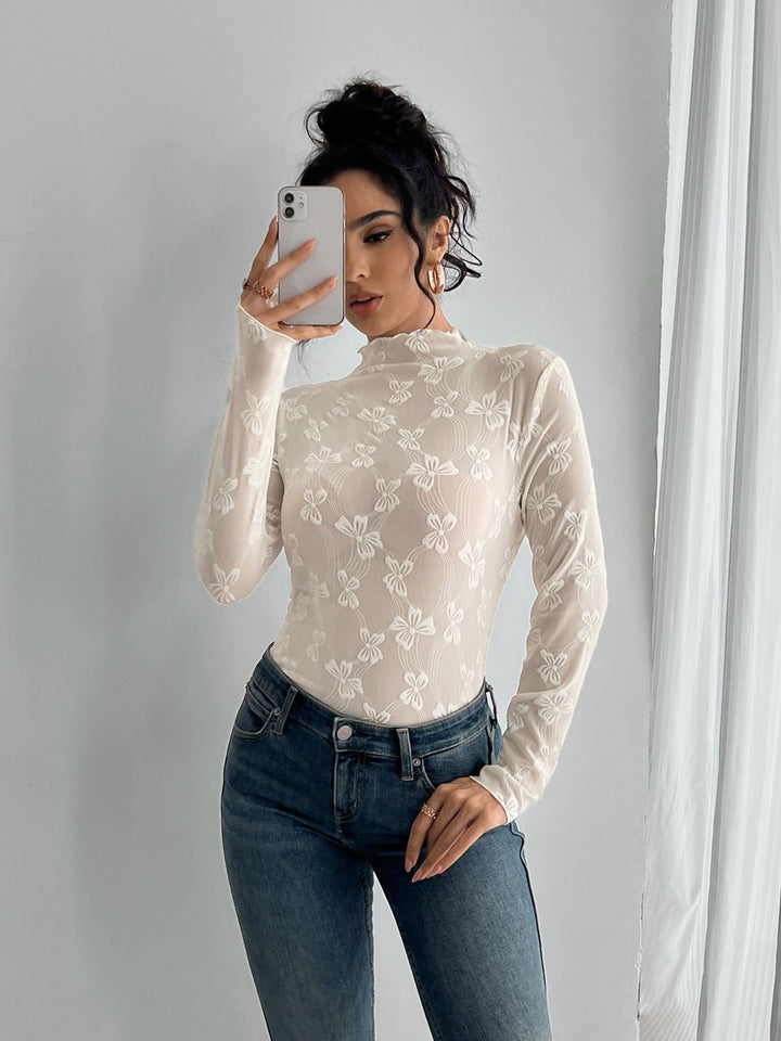 White Full Sleeve High Neck Top