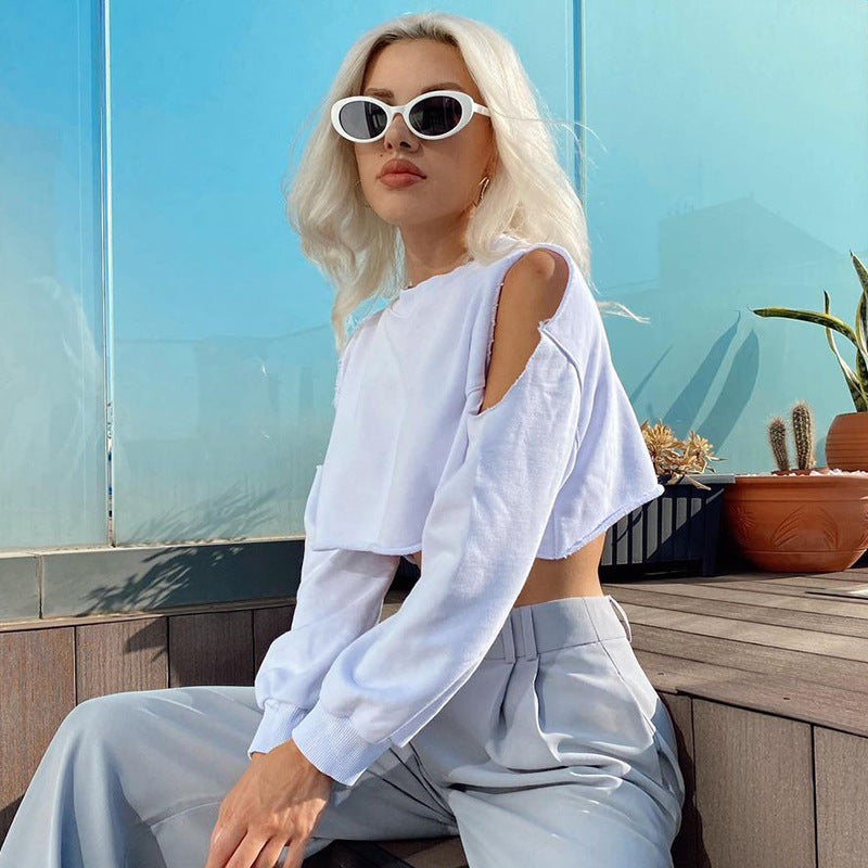 White Arm Cut-Out Details  Sweatshirt