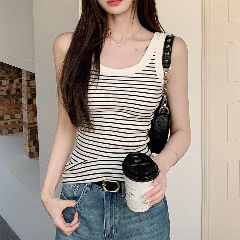 Brown Tank Top With Stripes