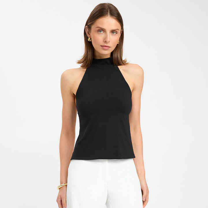 Black Halter Neck Backless Top