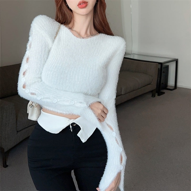 White Fuzzy Knit Top